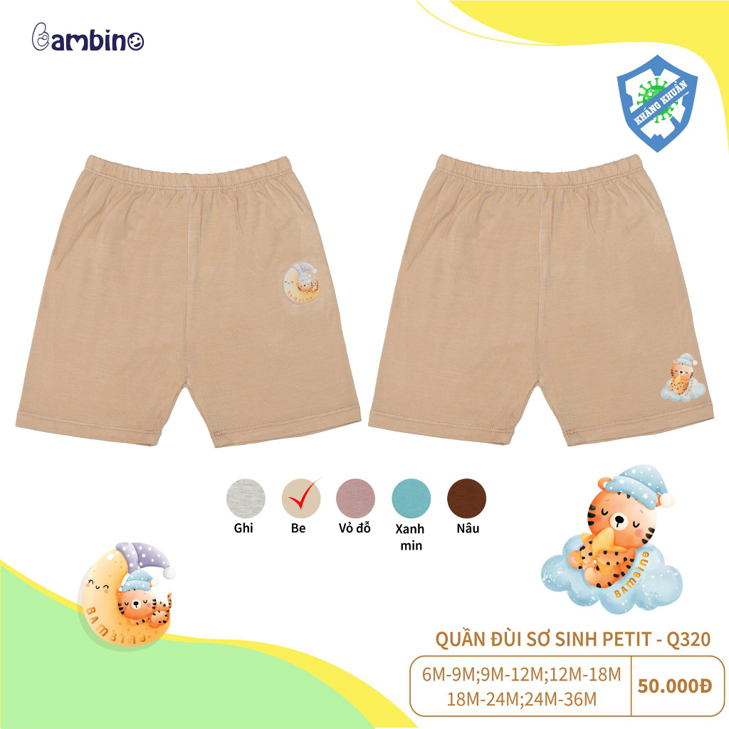 Bambino - Quần đùi Pettit Bé Trai (6M-36M), Chất Pettit cao cấp, mềm mịn, mát, co giãn tốt, màu pastel sang trọng, Q320