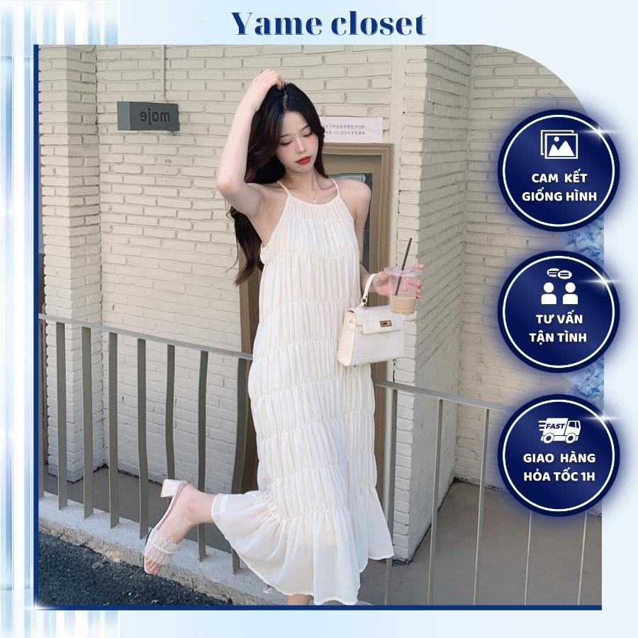 Váy maxi cổ yếm chất voan tơ cao cấp, đầm dáng suông phù hợp đi biển, đi chơi, đi du lịch nhẹ nhàng Yame closet VK02