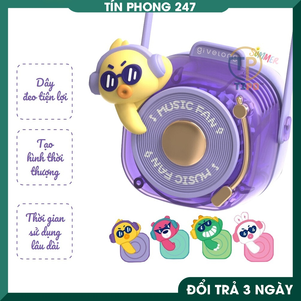 Quạt Mini cẩm tay, đeo cổ dễ thường hình DJ, không cánh, tiện lợi pin 1000 maH, dây có thể tháo rời. 2023
