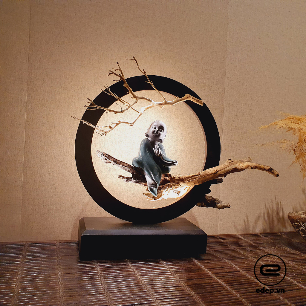 Tượng Gỗ Lũa Chú Tiểu Tròn - Đèn gỗ lũa decor - Tượng Gỗ Lũa Xông Trầm