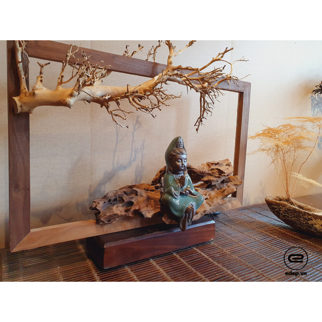 Tượng Gỗ Lũa Bồ Tát  - Đèn gỗ lũa decor - Tượng Gỗ Lũa Xông Trầm