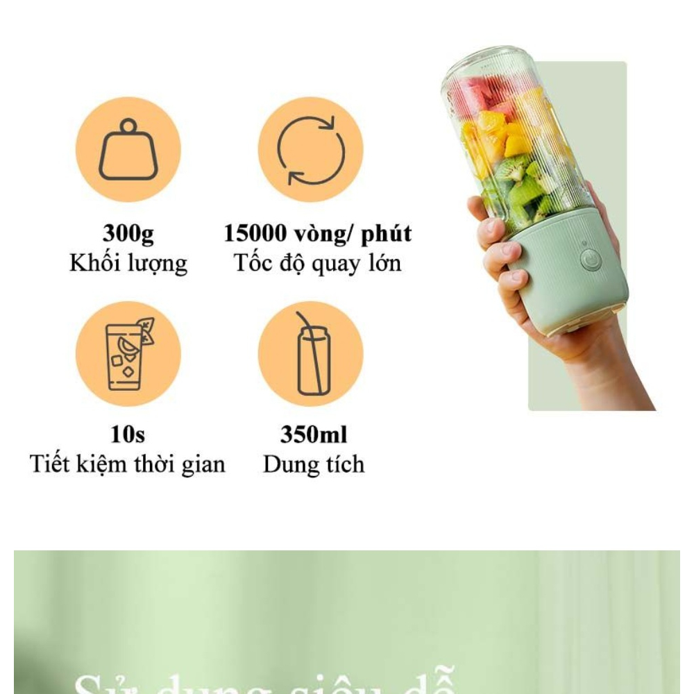 Máy Xay Sinh Tố Mini Cầm Tay Huyndai - Máy Xay Sinh Tố Đa Năng Tiện Lợi 500ml