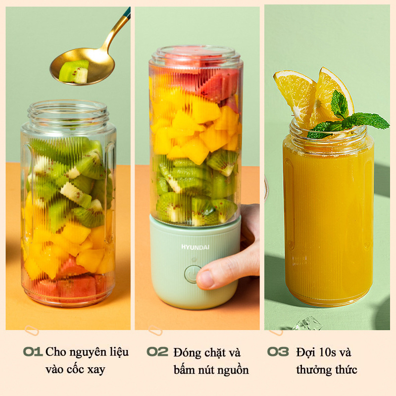 Máy Xay Sinh Tố Mini Cầm Tay Huyndai - Máy Xay Sinh Tố Đa Năng Tiện Lợi 500ml