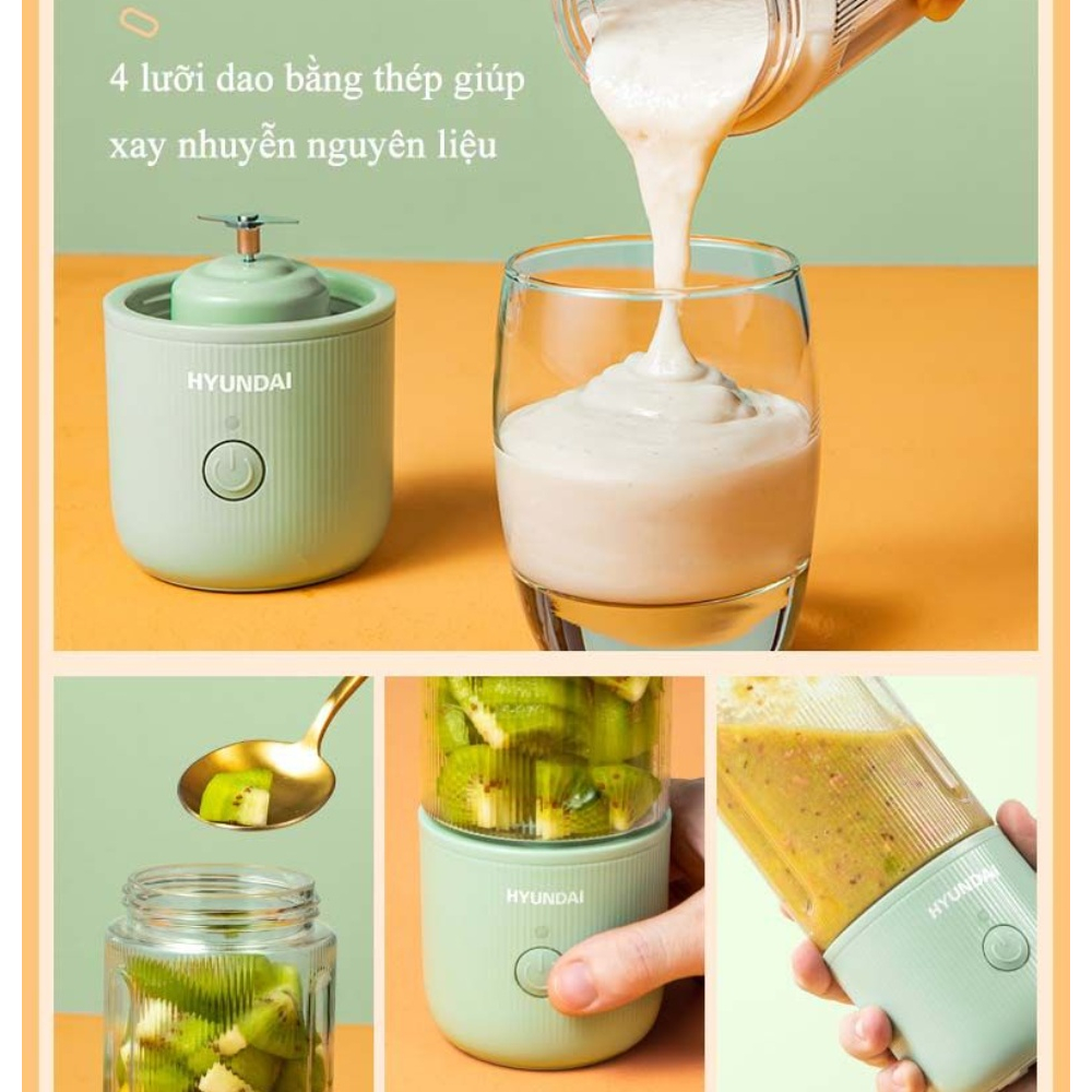 Máy Xay Sinh Tố Mini Cầm Tay Huyndai - Máy Xay Sinh Tố Đa Năng Tiện Lợi 500ml