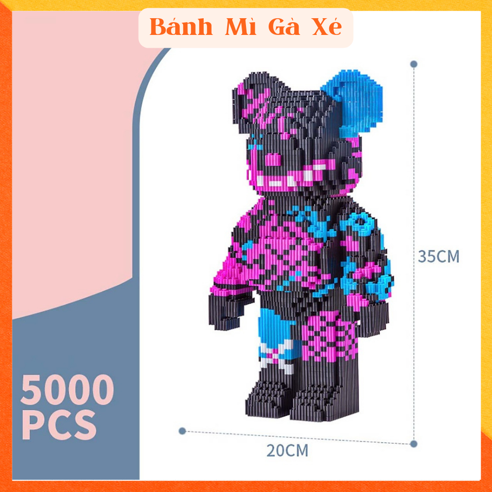 Bộ lắp ráp Bearbrick 36 cm Phi Hành Gia có đèn búa 3D size nhiều mẫu, mô hình lắp ghép Bear Brick trang trí bàn học