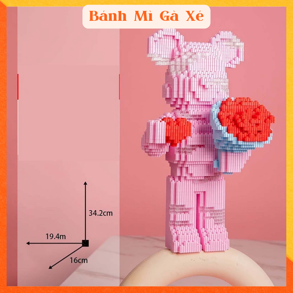 Bộ lắp ráp Bearbrick 36 cm Phi Hành Gia có đèn búa 3D size nhiều mẫu, mô hình lắp ghép Bear Brick trang trí bàn học