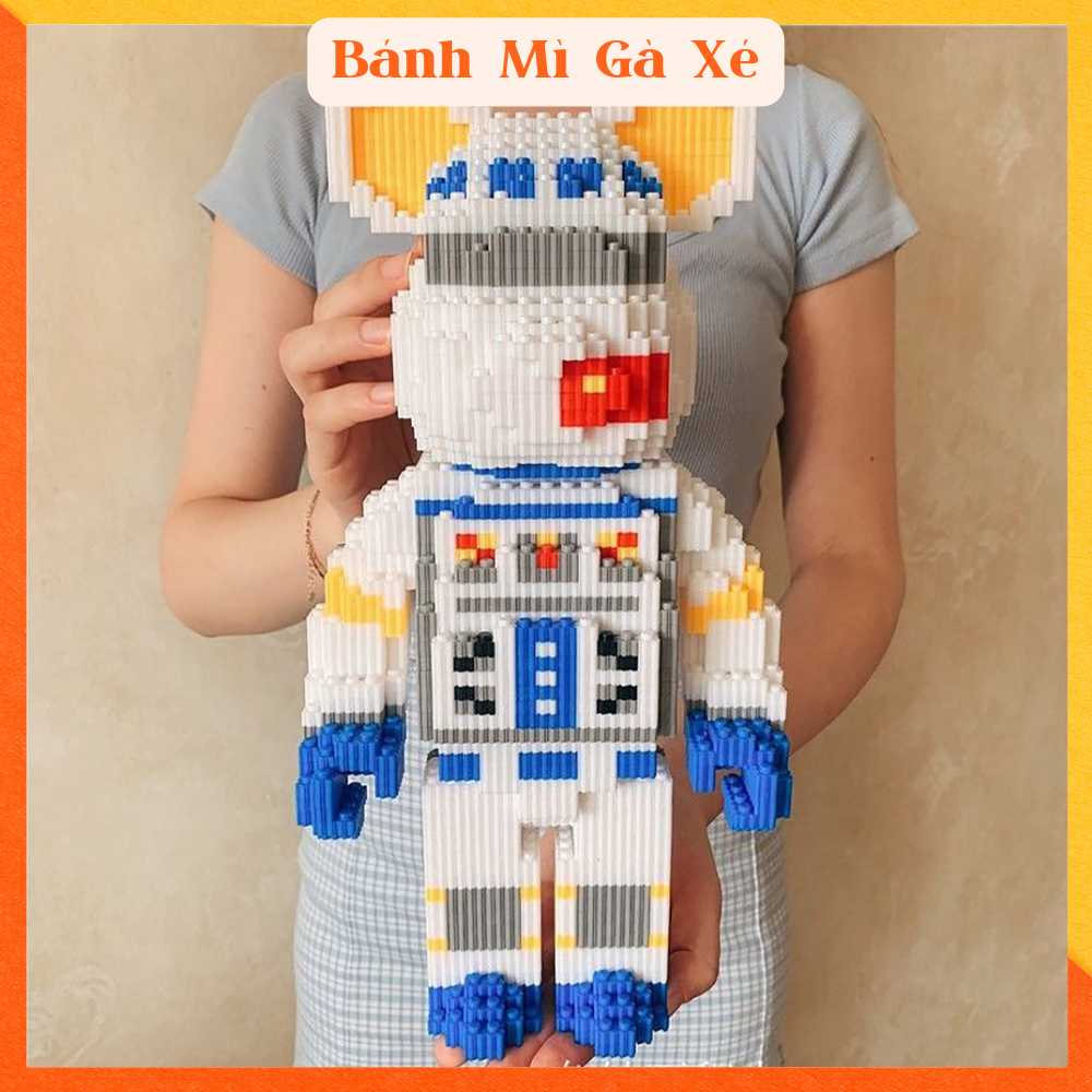 Bộ lắp ráp Bearbrick 36 cm Phi Hành Gia có đèn búa 3D size nhiều mẫu, mô hình lắp ghép Bear Brick trang trí bàn học