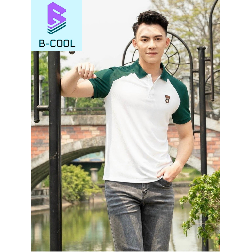Áo Polo Thun Nam Trắng Phối Vai Xanh Có Cổ Ngắn Tay Chất Liệu Cá Sấu Cotton Mát Mẻ Co Giãn Tốt Thấm Mồ Hôi B-Cool B01