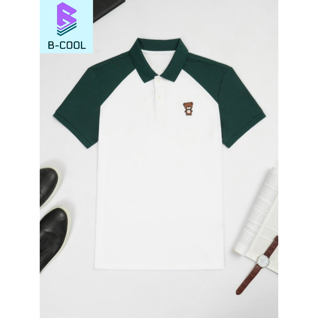 Áo Polo Thun Nam Trắng Phối Vai Xanh Có Cổ Ngắn Tay Chất Liệu Cá Sấu Cotton Mát Mẻ Co Giãn Tốt Thấm Mồ Hôi B-Cool B01
