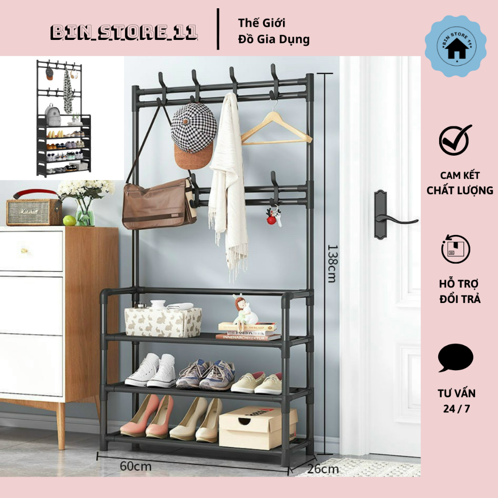 Kệ để giày dép đa năng kiêm móc treo quần áo, Giá treo túi mũ tiện lợi - Bin Store