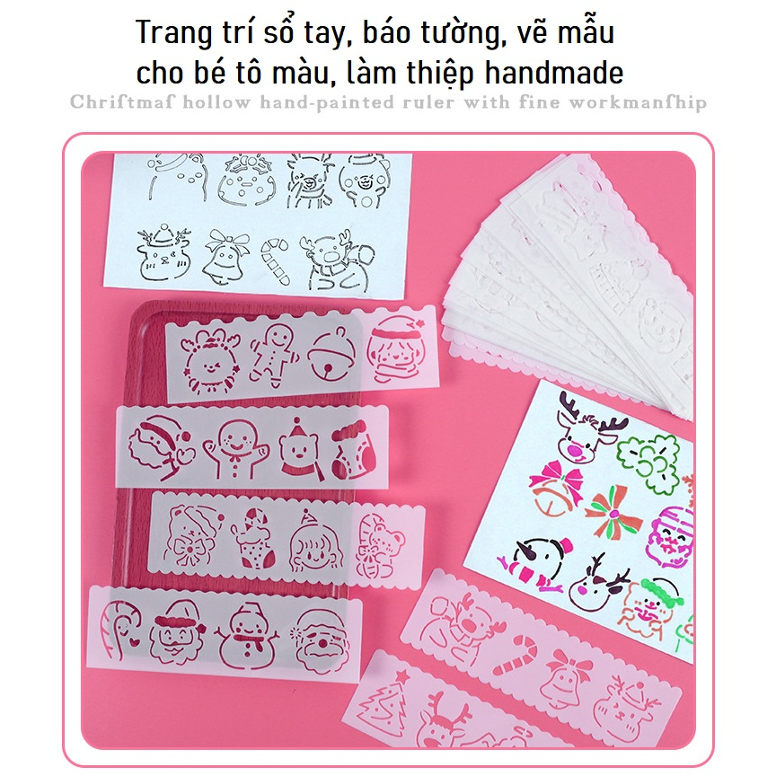Set 4 Thước Rỗng Vẽ Tranh Hoạt Hình Thủ Công, khuôn rỗng tập vẽ tranh cho bé
