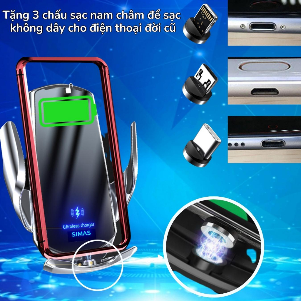 sạc điện thoại không dây ô tô 15W SIMAS, giá sạc điện thoại tự động đóng mở trên ô tô cao cấp chắc chắn đa năng | BigBuy360 - bigbuy360.vn