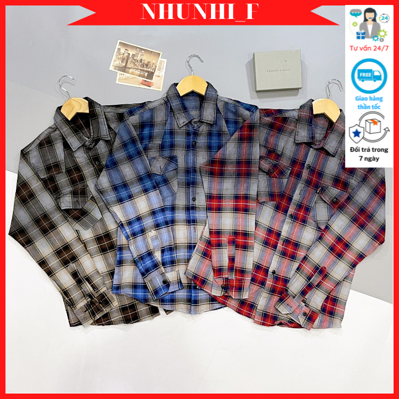Áo sơ mi cặp nam nữ sọc caro phối chất nỉ thoáng mát phối màu trên dưới phong cách NHUNHI FASHION SM10