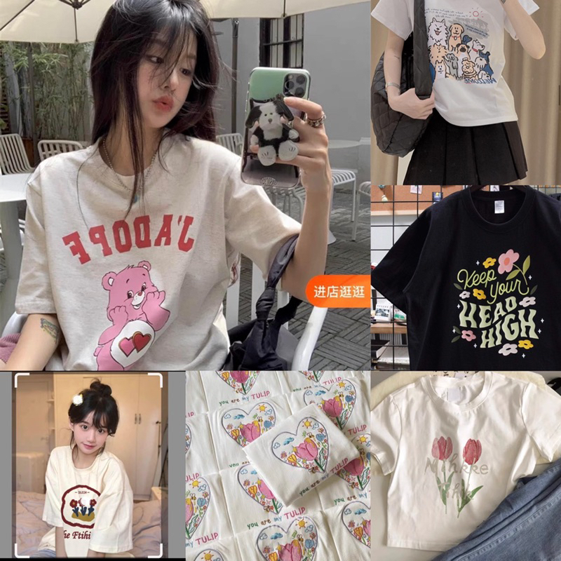 Áo thun baby tee Tulip đáng yêu nữ. Tay Ngắn Cổ Tròn In Họa Tiết Phong Cách Retro Mỹ Thời Trang Mùa Hè Cho Nữ