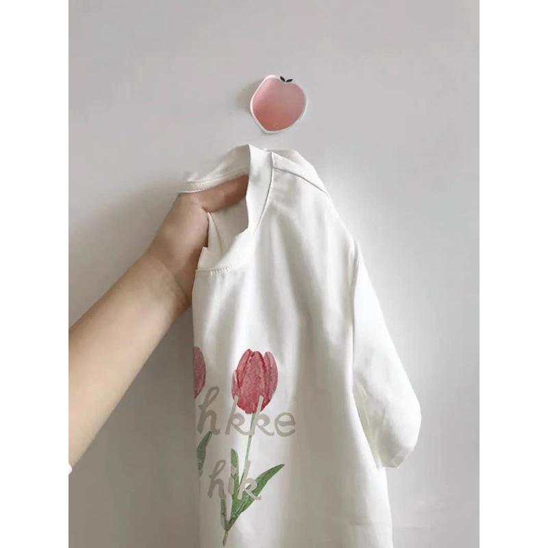 Áo thun baby tee Tulip đáng yêu nữ. Tay Ngắn Cổ Tròn In Họa Tiết Phong Cách Retro Mỹ Thời Trang Mùa Hè Cho Nữ