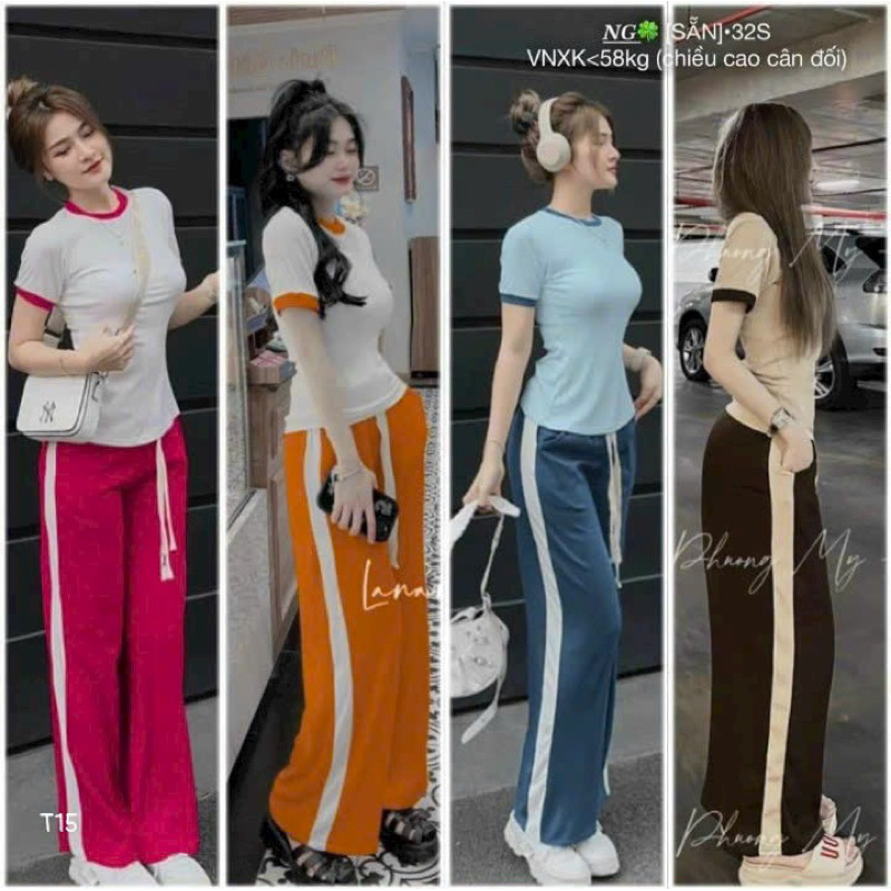 sét gân tay ngắn quần dài phối viền 40-52kg