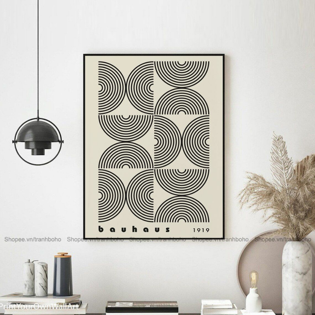 4 mẫu tranh BAUHAUS trừu tượng treo tường kích thước 50*70cm, tặng kèm đinh 3 chân treo tranh, bảo hành 12 tháng