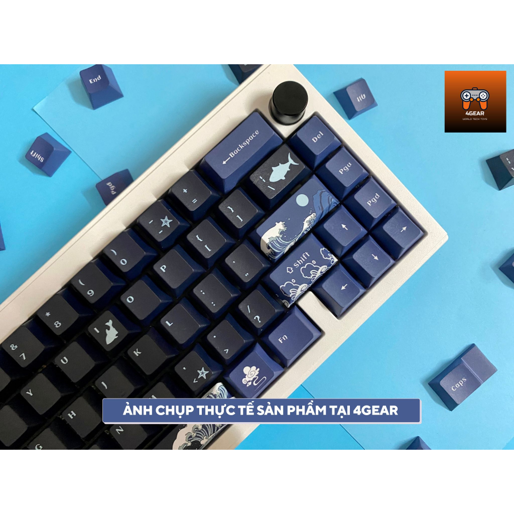 Keycap Coral Sea Black nhựa PBT profile Cherry in dyesub 126 nút cho bàn phím cơ layout 108/104/98/87/84/75/68/64/61