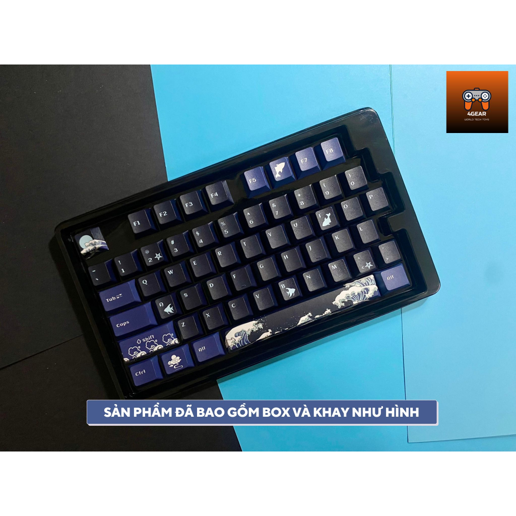 Keycap Coral Sea Black nhựa PBT profile Cherry in dyesub 126 nút cho bàn phím cơ layout 108/104/98/87/84/75/68/64/61