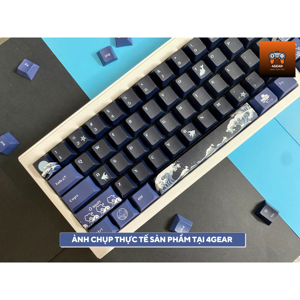 Keycap Coral Sea Black nhựa PBT profile Cherry in dyesub 126 nút cho bàn phím cơ layout 108/104/98/87/84/75/68/64/61