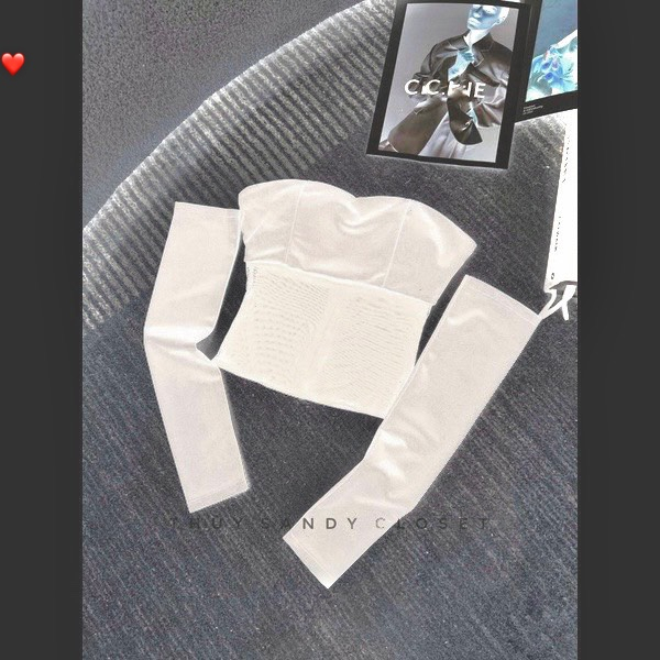 Áo ống nữ lưới phối bozip có mút ngực tặng kèm tay rời