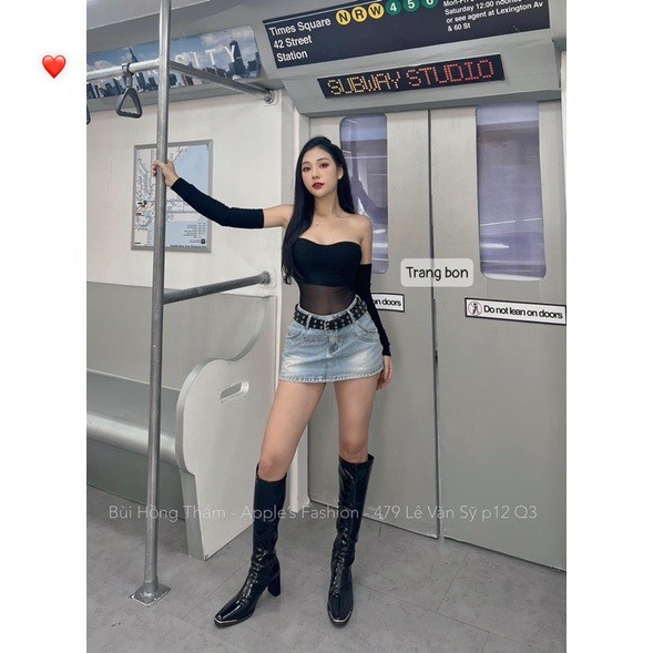 Áo ống nữ lưới phối bozip có mút ngực tặng kèm tay rời