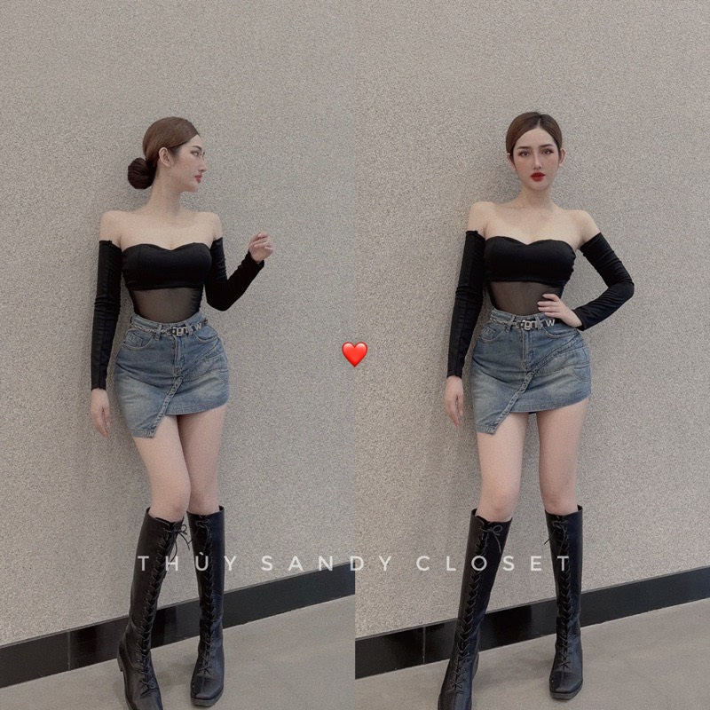 Áo ống nữ lưới phối bozip có mút ngực tặng kèm tay rời