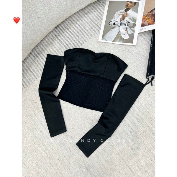 Áo ống nữ lưới phối bozip có mút ngực tặng kèm tay rời