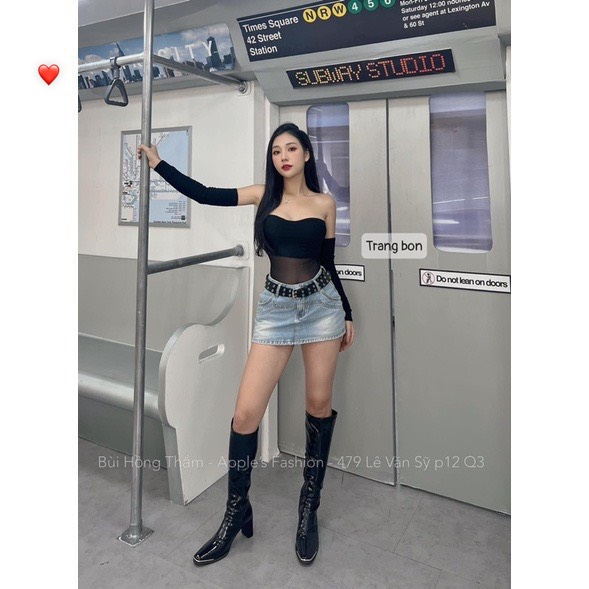 Áo ống nữ lưới phối bozip có mút ngực tặng kèm tay rời