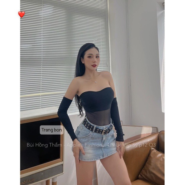 Áo ống nữ lưới phối bozip có mút ngực tặng kèm tay rời