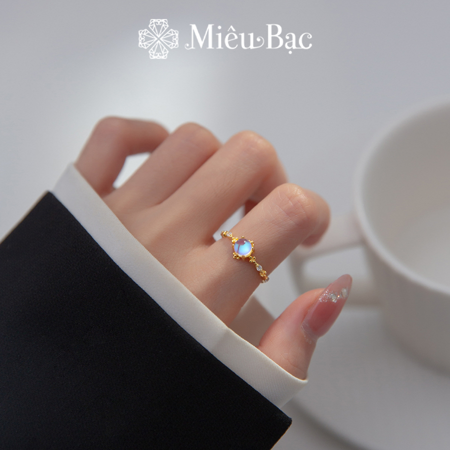 Nhẫn Bạc nữ Miêu Bạc Đá Mặt Trăng Tròn moonstone frssize chất liệu bạc 925 phụ kiện trang sức nữ MN30