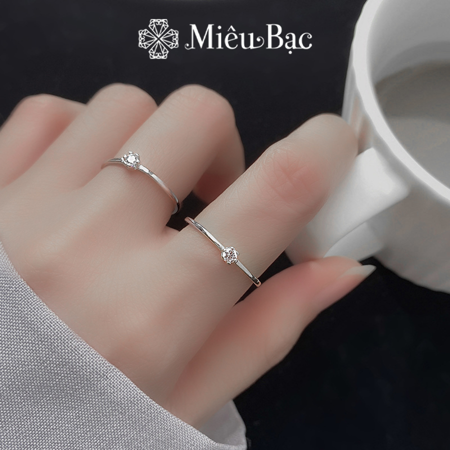Nhẫn bạc nữ Miêu Bạc trơn đính đá bạc, mạ vàng chất liệu bạc 925 phụ kiện thời trang trang sức nữ MN10