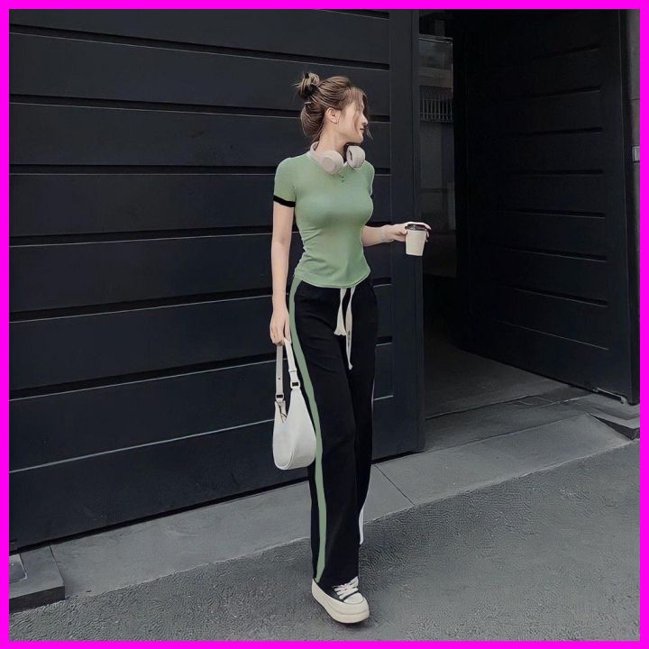 Sét bộ nữ chất liệu gân tăm áo tay ngắn mix quần ống xuông  sét bộ đồ áo body quồn dài nữ sang chảnh phong cách hàn quốc | BigBuy360 - bigbuy360.vn