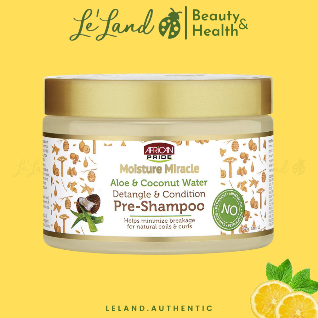 African Pride Moisture Miracle Aloe & Coconut Water Pre-Shampoo - Giúp giảm thiểu gãy rụng tóc để có nếp & lọn tự nhiên