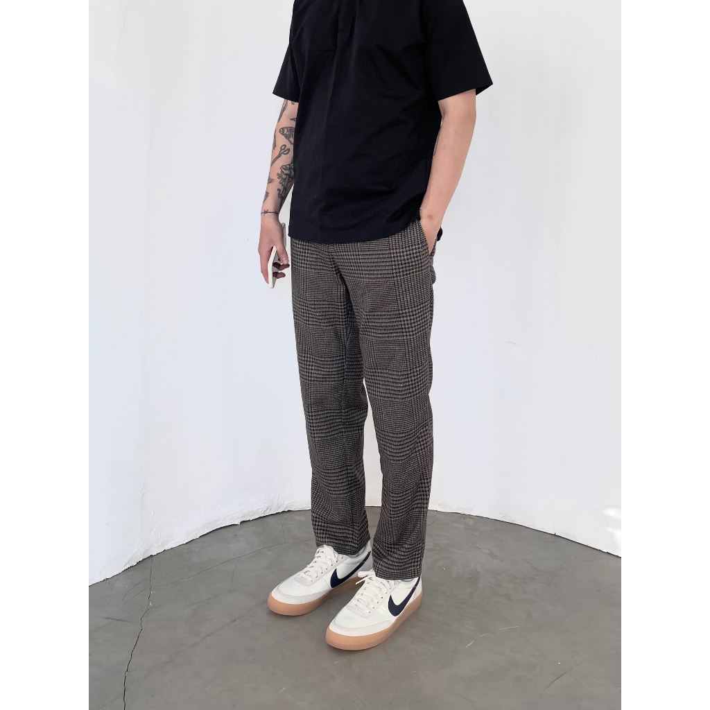RIPOFFF Checked Trouser Pants - Brown (Quần tây ống suông nam kẻ sọc cổ điển màu nâu)