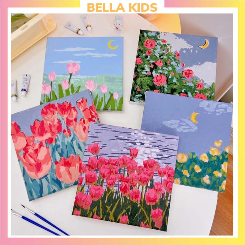 Tranh Sơn Dầu Số Hóa- Tranh Tự Tô Màu Theo Số KT 20x20 BELLA KIDS Kèm Khung