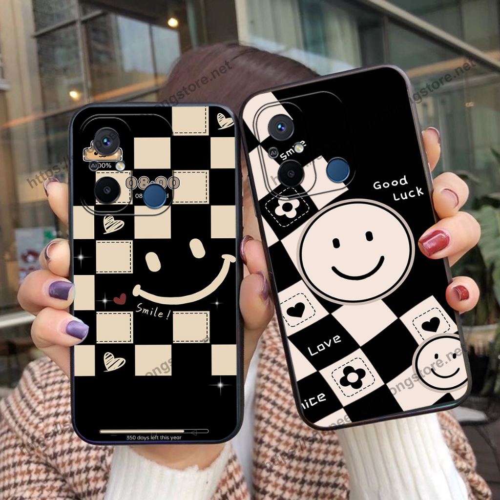 Ốp lưng Xiaomi Redmi 12C caro mặt cười cute, giá rẻ cực đẹp nhiều mẫu ốp gấu
