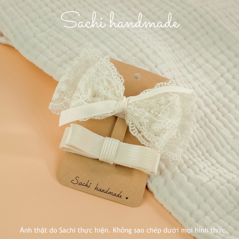 Nơ kẹp tóc handmade ren Korea | set 2 kẹp tóc style Hàn Quốc cho bé gái