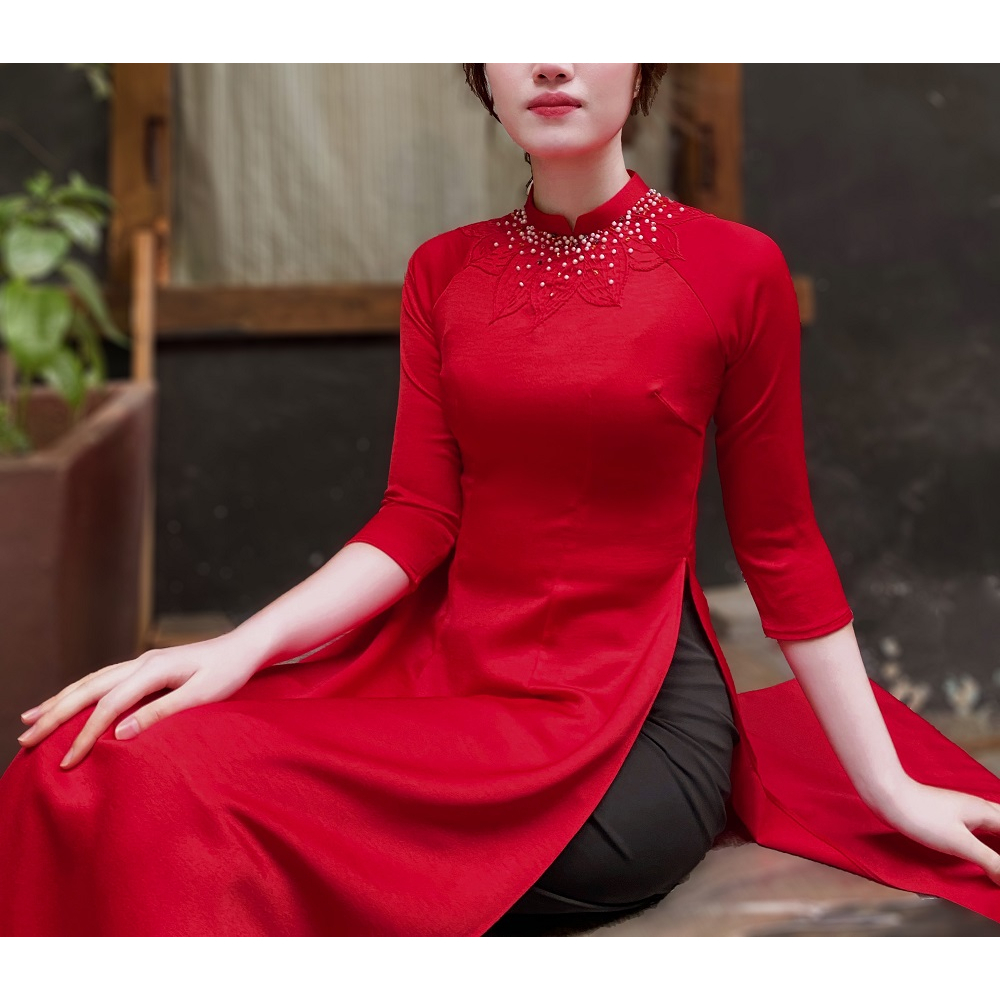 Áo dài truyền thống thêu tay thủ công D7 Ngọc Liên - Áo Dài Nhà Tấm