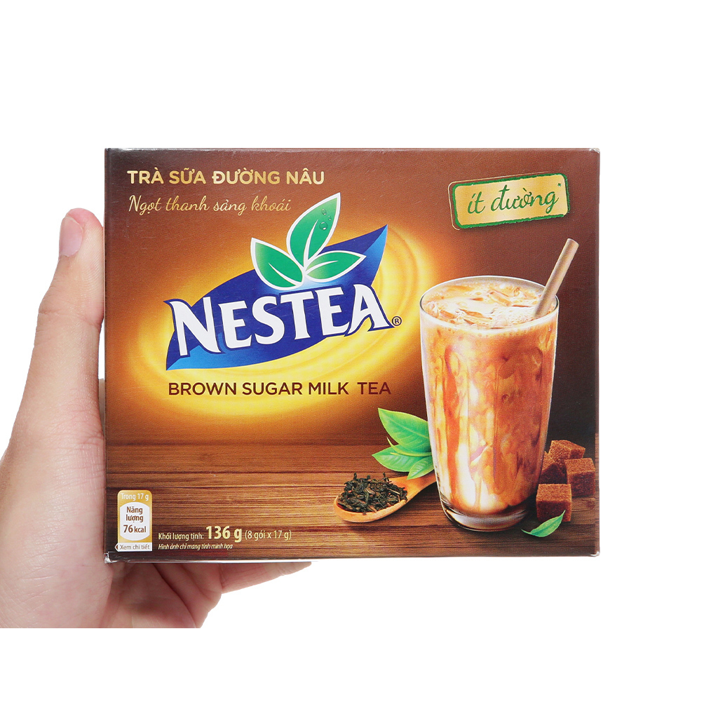 Trà sữa đường nâu Nestea ít đường hộp 136g (8 gói x 17g)