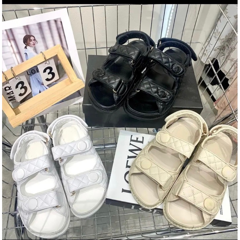 Dép sandal chaneo bản siêu cấp đầu đủ hộp túi form to đi lùi 1 size