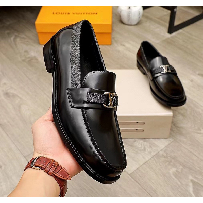Giày lười nam hàng hiệu, giày loafer nam LV cao cấp, da trơn, đế cao  – STORE III