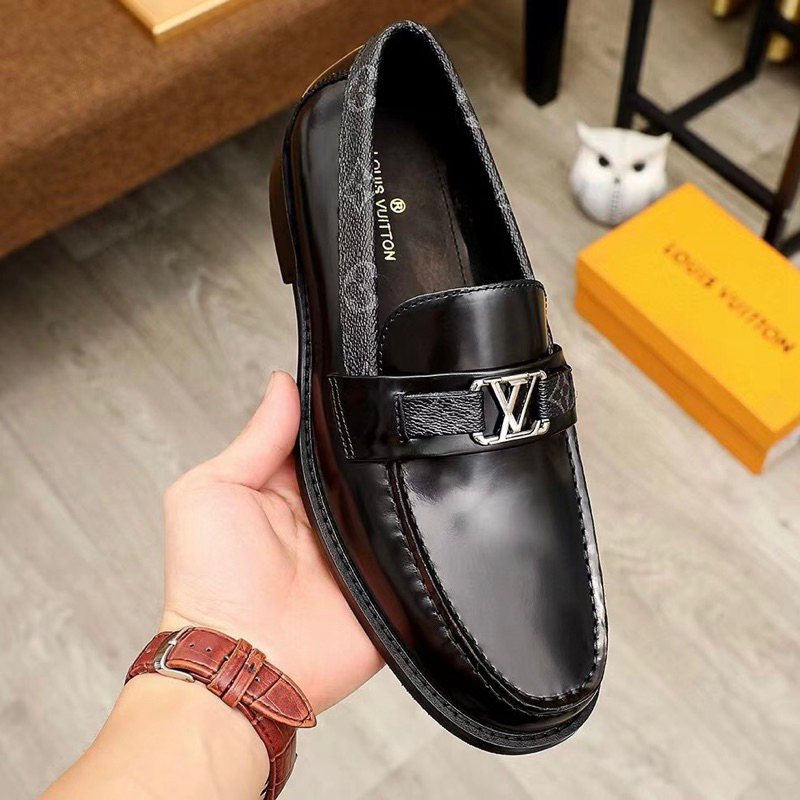 Giày lười nam hàng hiệu, giày loafer nam LV cao cấp, da trơn, đế cao  – STORE III