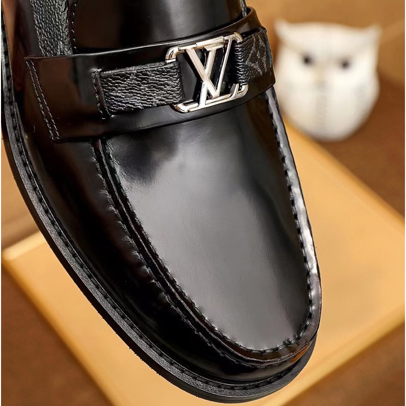 Giày lười nam hàng hiệu, giày loafer nam LV cao cấp, da trơn, đế cao  – STORE III