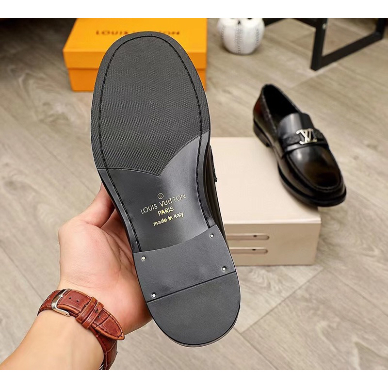 Giày lười nam hàng hiệu, giày loafer nam LV cao cấp, da trơn, đế cao  – STORE III