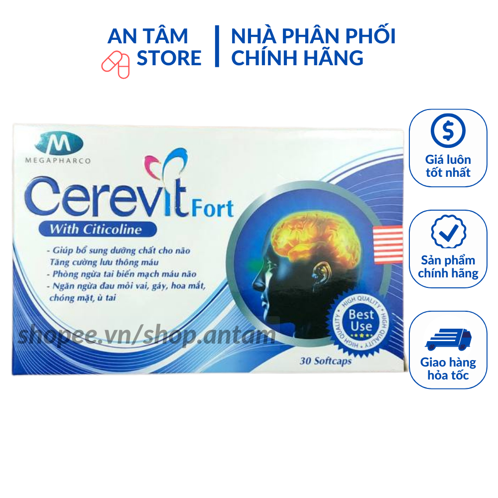 Viên bổ não Cerevit Forte Hỗ trợ tăng tuần hoàn não, tăng cường trí nhớ, cải thiện các bệnh lý (Chính Hãng hộp 30 viên)