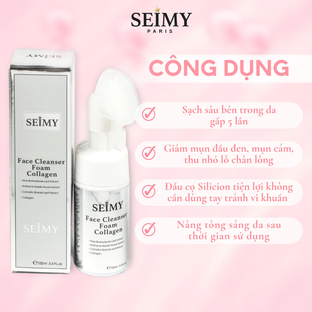 [CHÍNH HÃNG] Sữa rửa mặt đầu cọ tạo bọt - Face Cleanser Foam Collagen giúp sạch sâu, căng bóng da