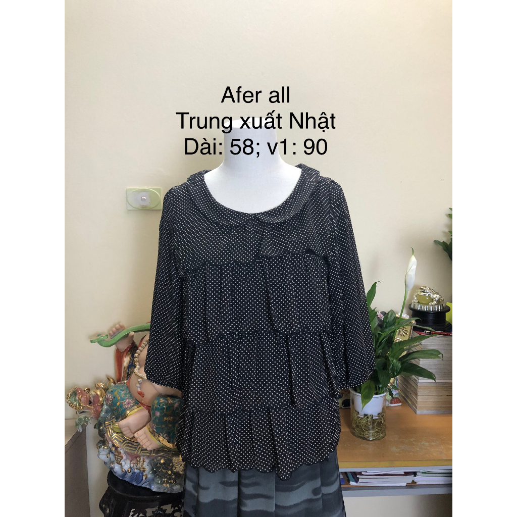 Áo sơ mi si tuyển 2hand dài tay, chấm bi, voan 2 lớp, cổ lá sen