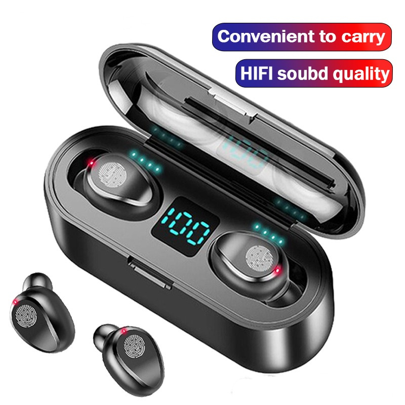 Tai Nghe Bluetooth F9 không dây , kiêm sạc dự phòng , cảm ứng , chống nước IPX5, chống ồn pin 2500mAh