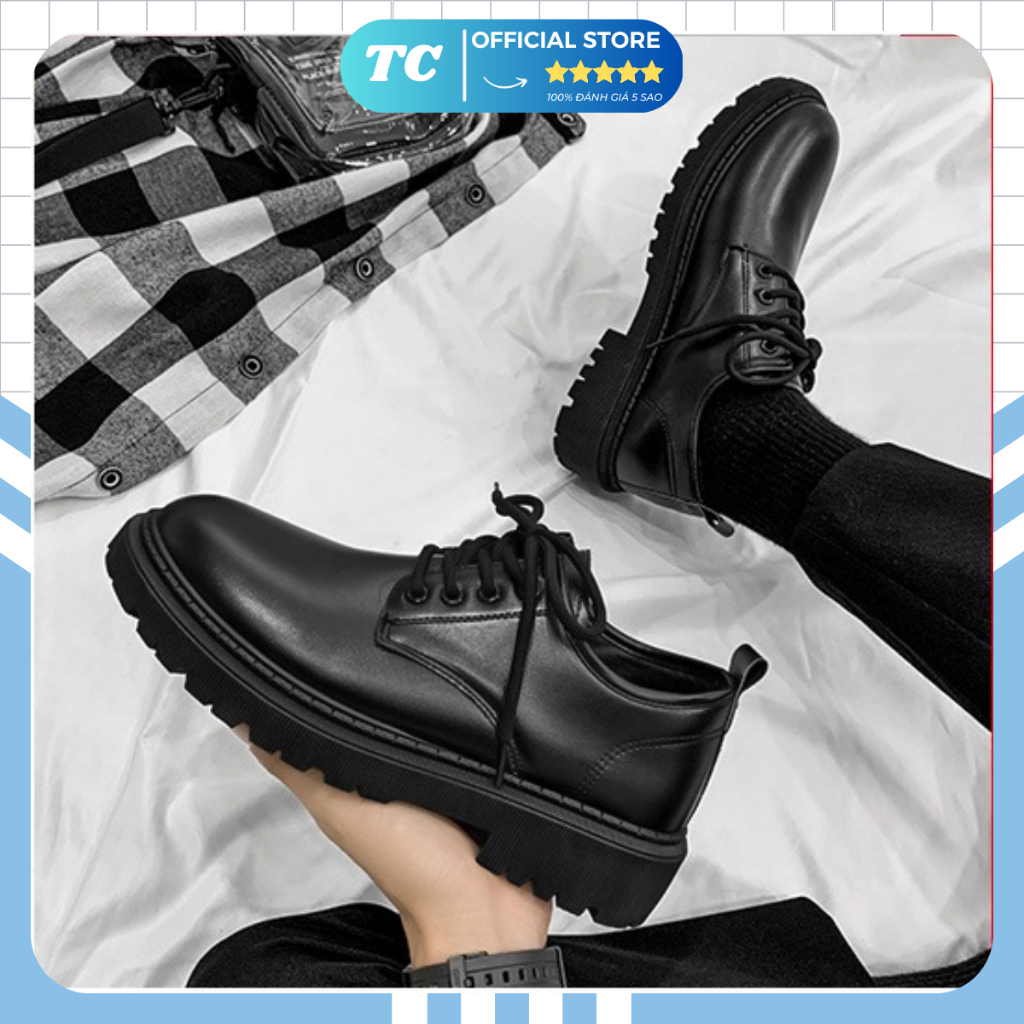 Giày Chunky Derby nam cổ thấp buộc dây trẻ trung da xịn, Giày tây nam Dr Martens phong cách công sở mũi tròn -Tcsneaker